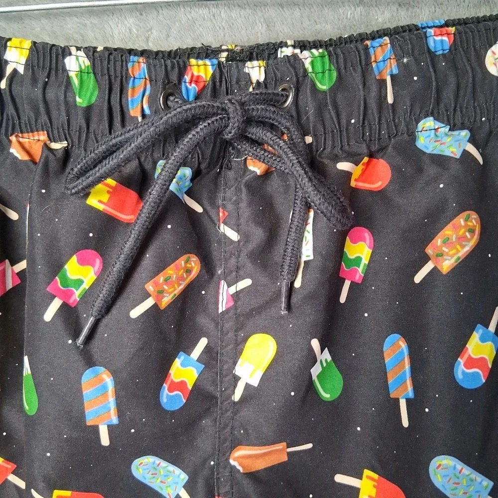 Free Planet Surf Y Swim Trunks Mens Medium Black Popsicle AOP Lined Drawstring